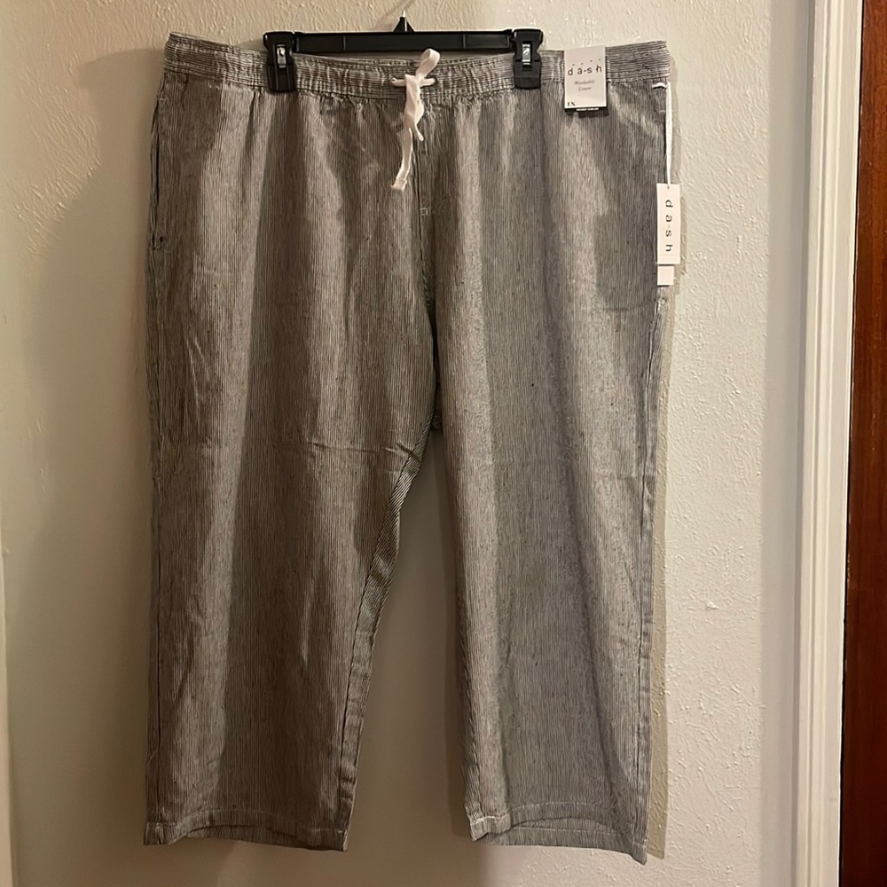 da-sh Linen Capris Pants 1X Striped Black and White NWT